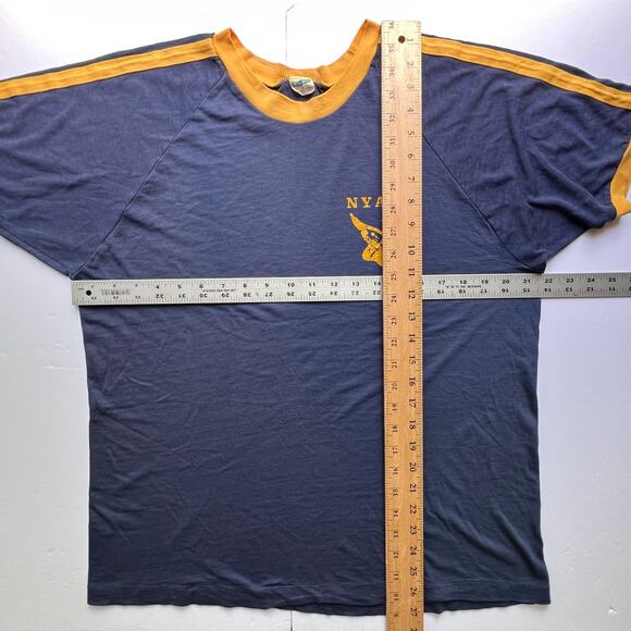 True Vintage 70s Champion NYAC New York Athletic Club TShirt XL Blue Bar Striped - Picture 9 of 9